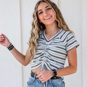 Lash Next Door- Stripped Pull Crop Top